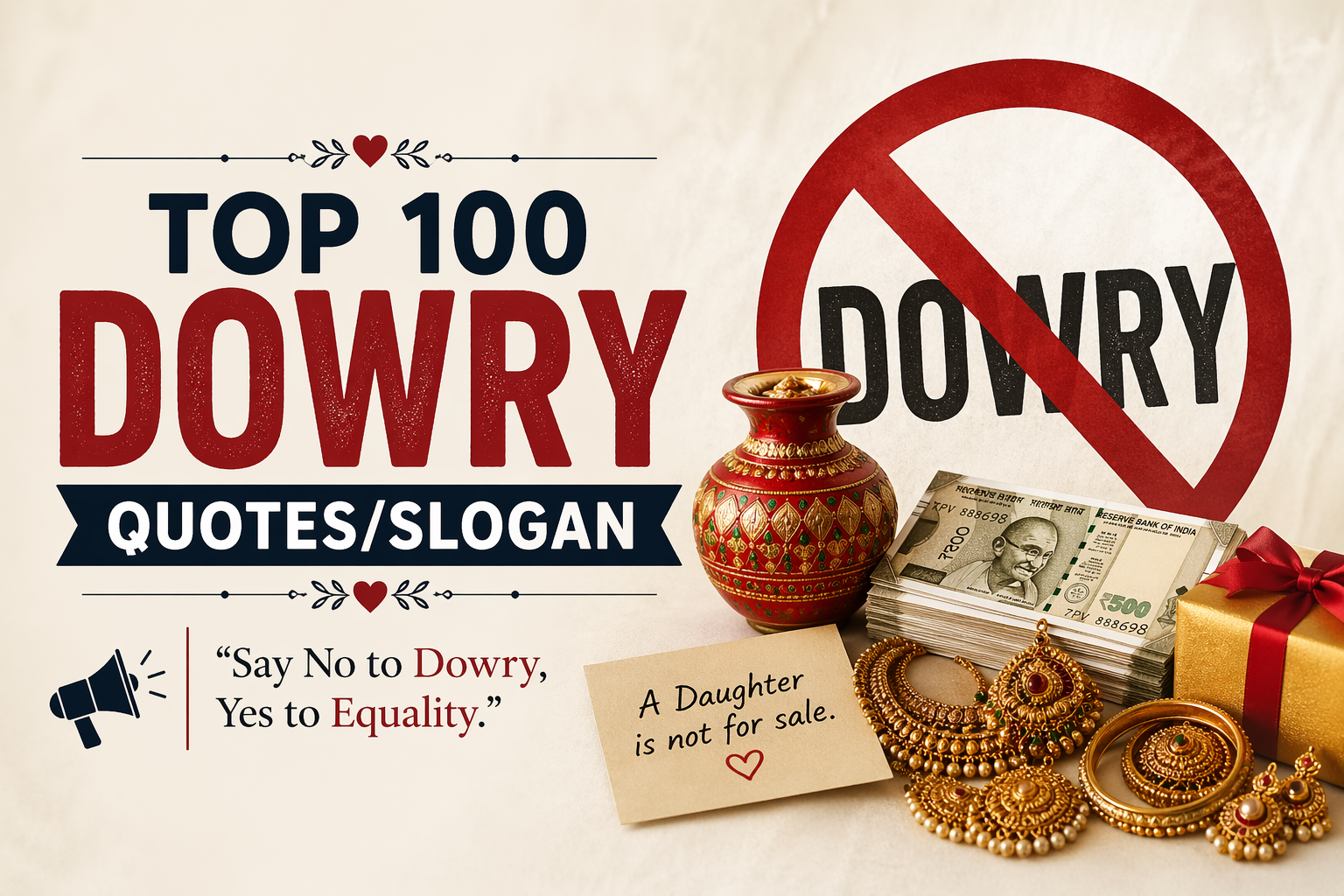 give me 1536 by 1024 pixels fetured image for below title of my article Top 100 Dowry Quotes/Slogan